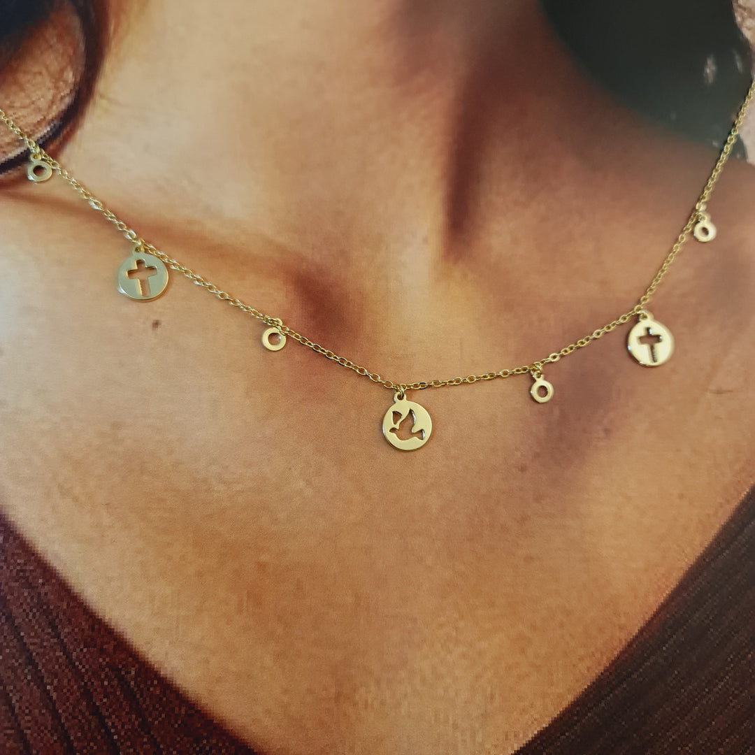 Collar Espíritu Santo y Cruces Oro