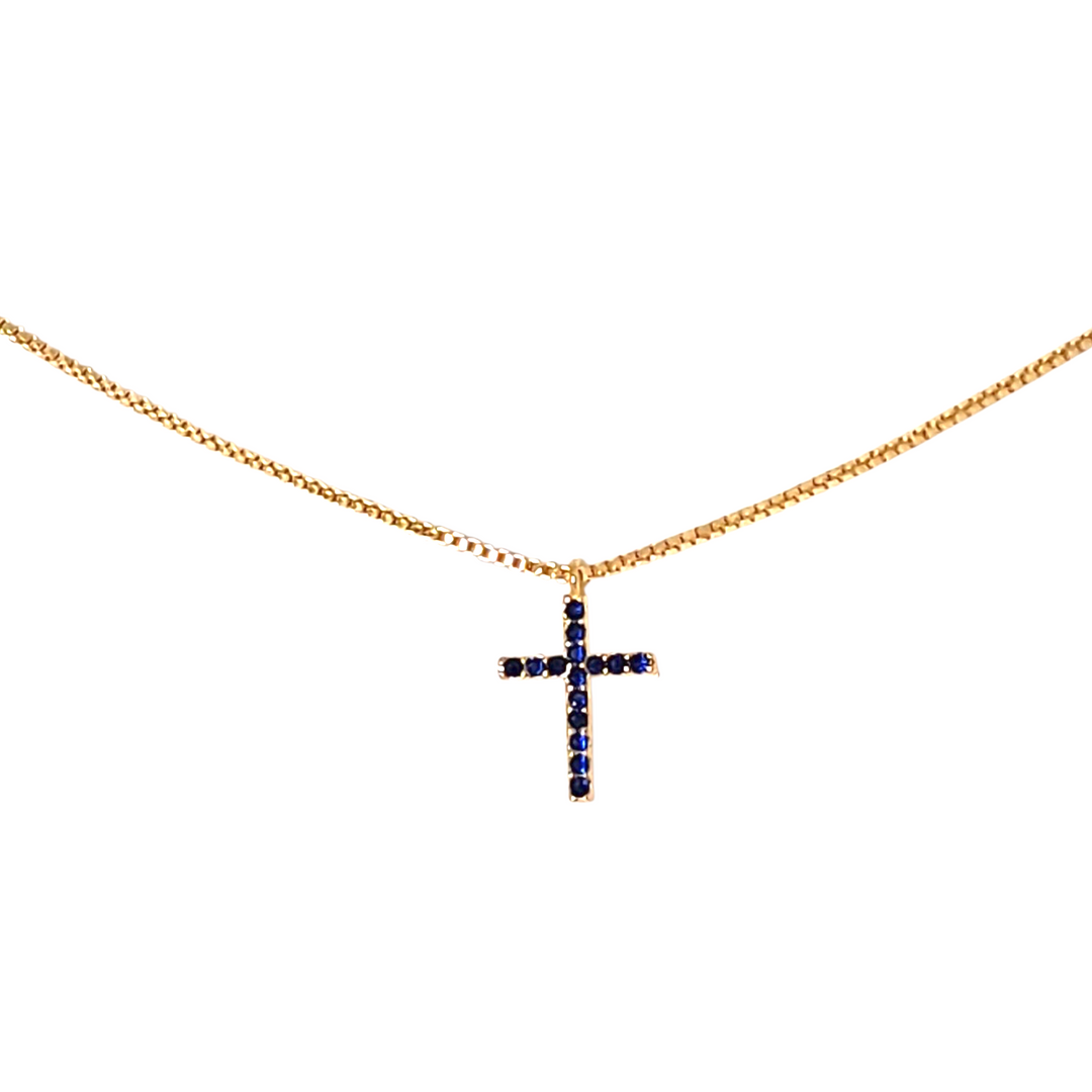 Collar Cruz Záfiro Oro