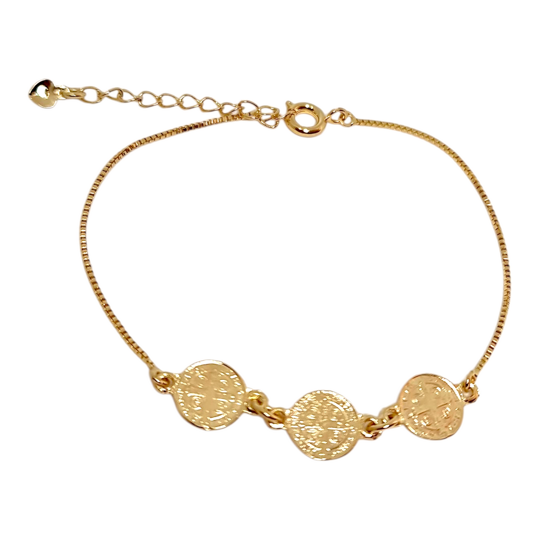 Pulsera Triple San Benito Oro