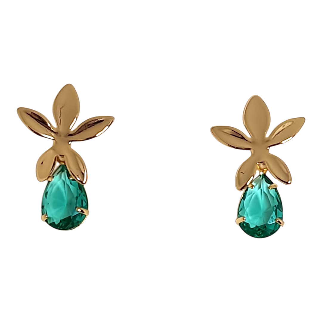 Aros Flor Esmeralda Oro