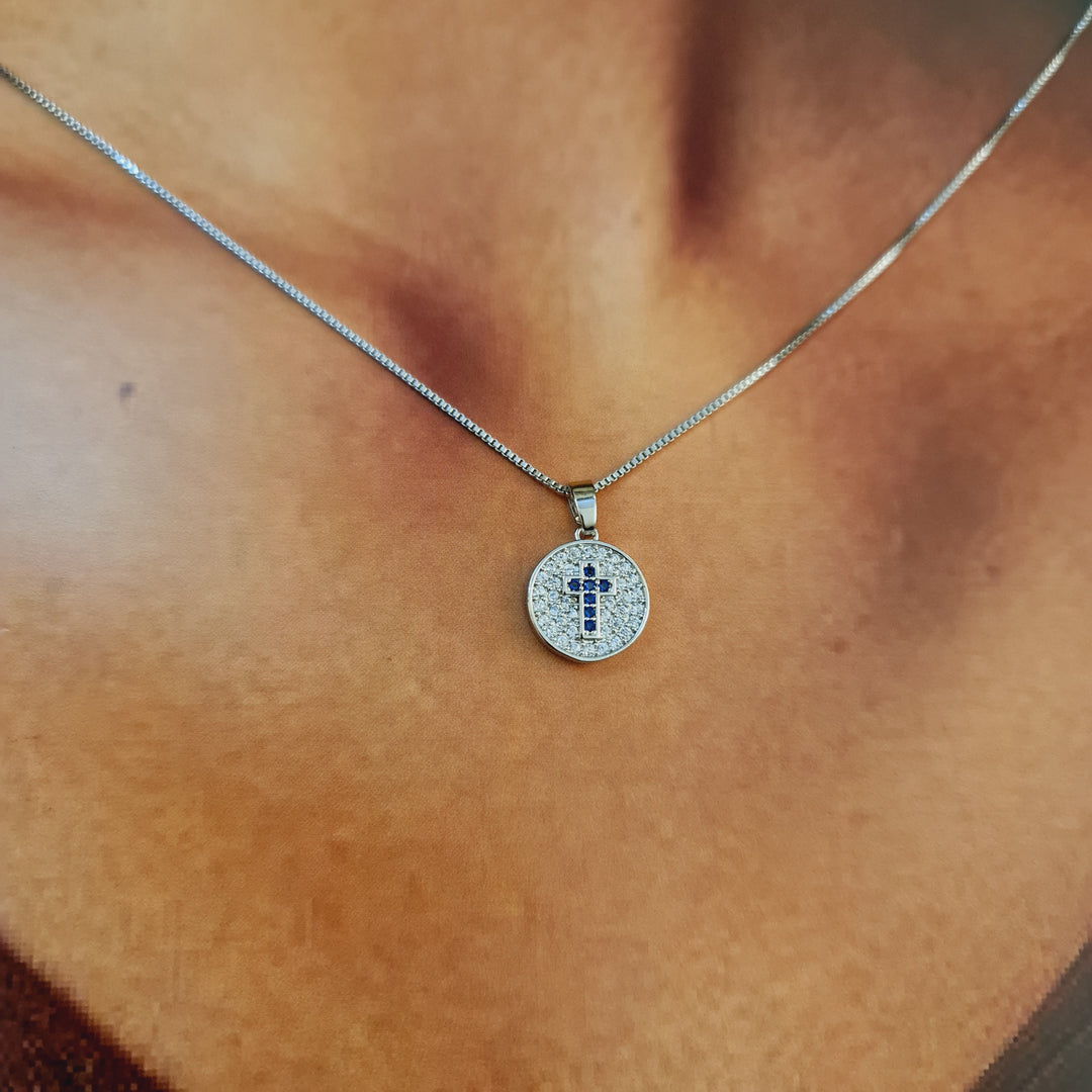 Collar Cruz Záfiro Platino