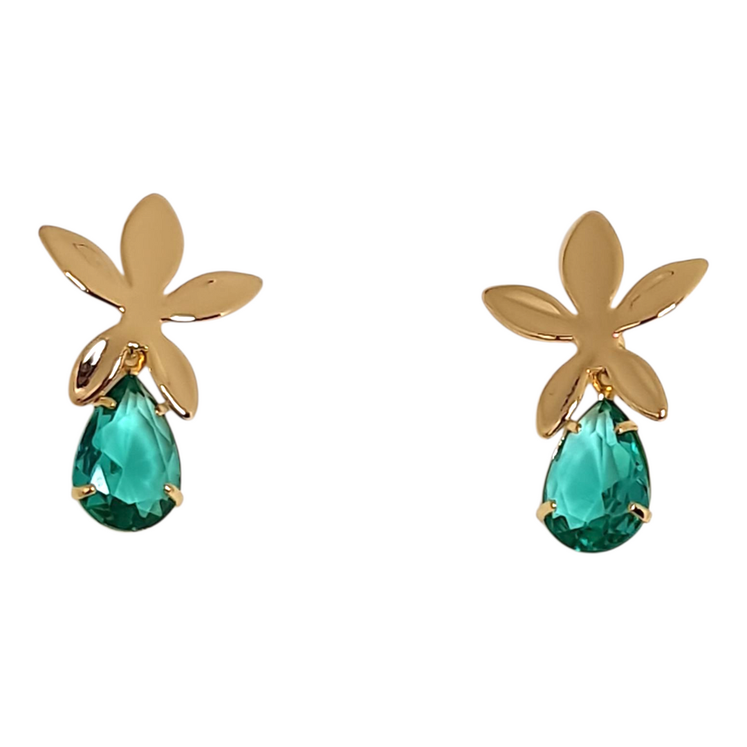 Aros Flor Esmeralda Oro