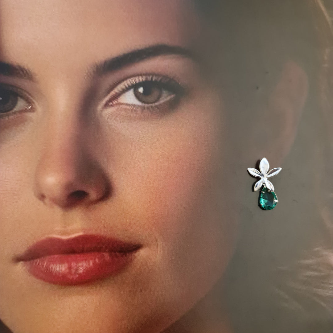 Aros Flor Esmeralda Plata