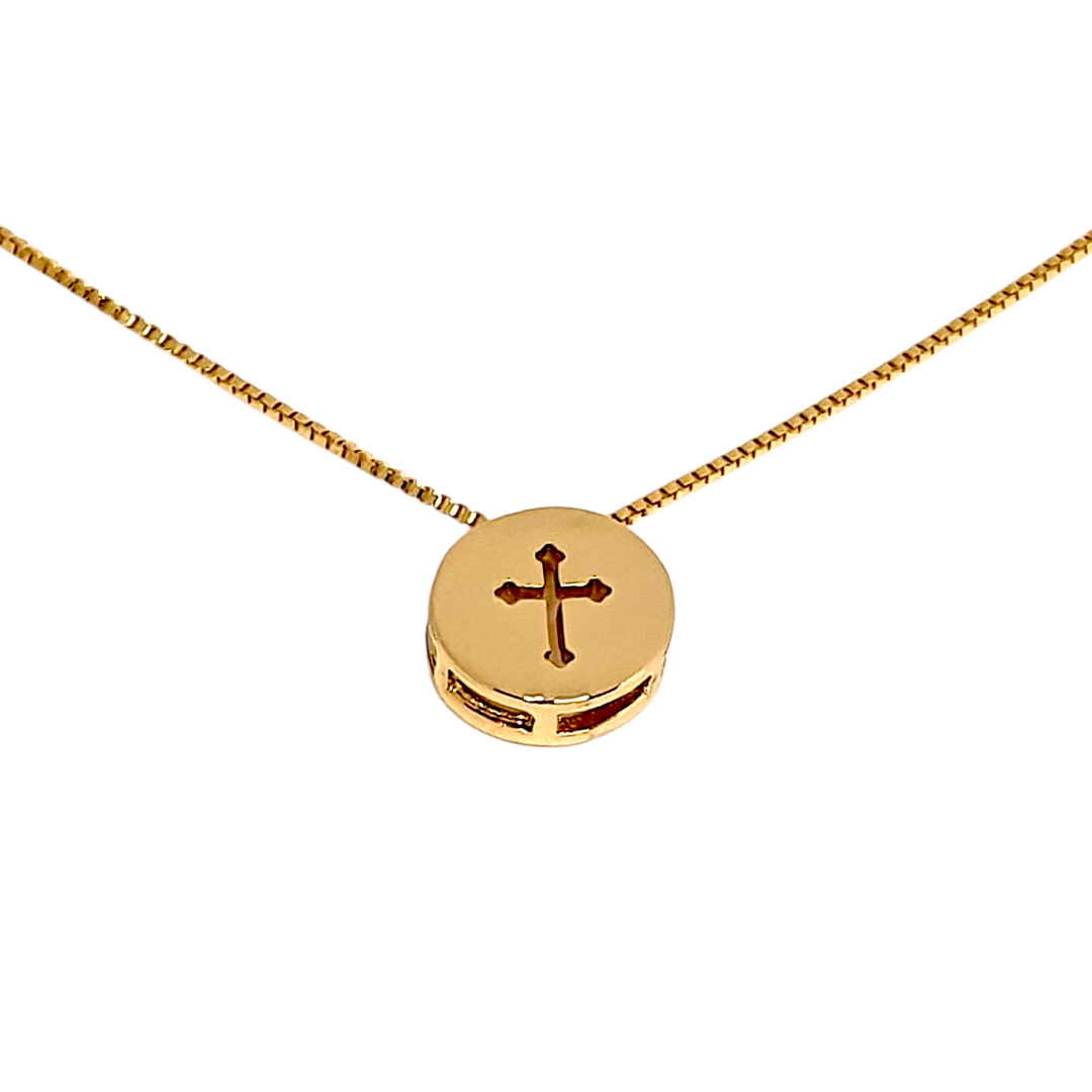 Collar Cruz Medalla Calada Oro
