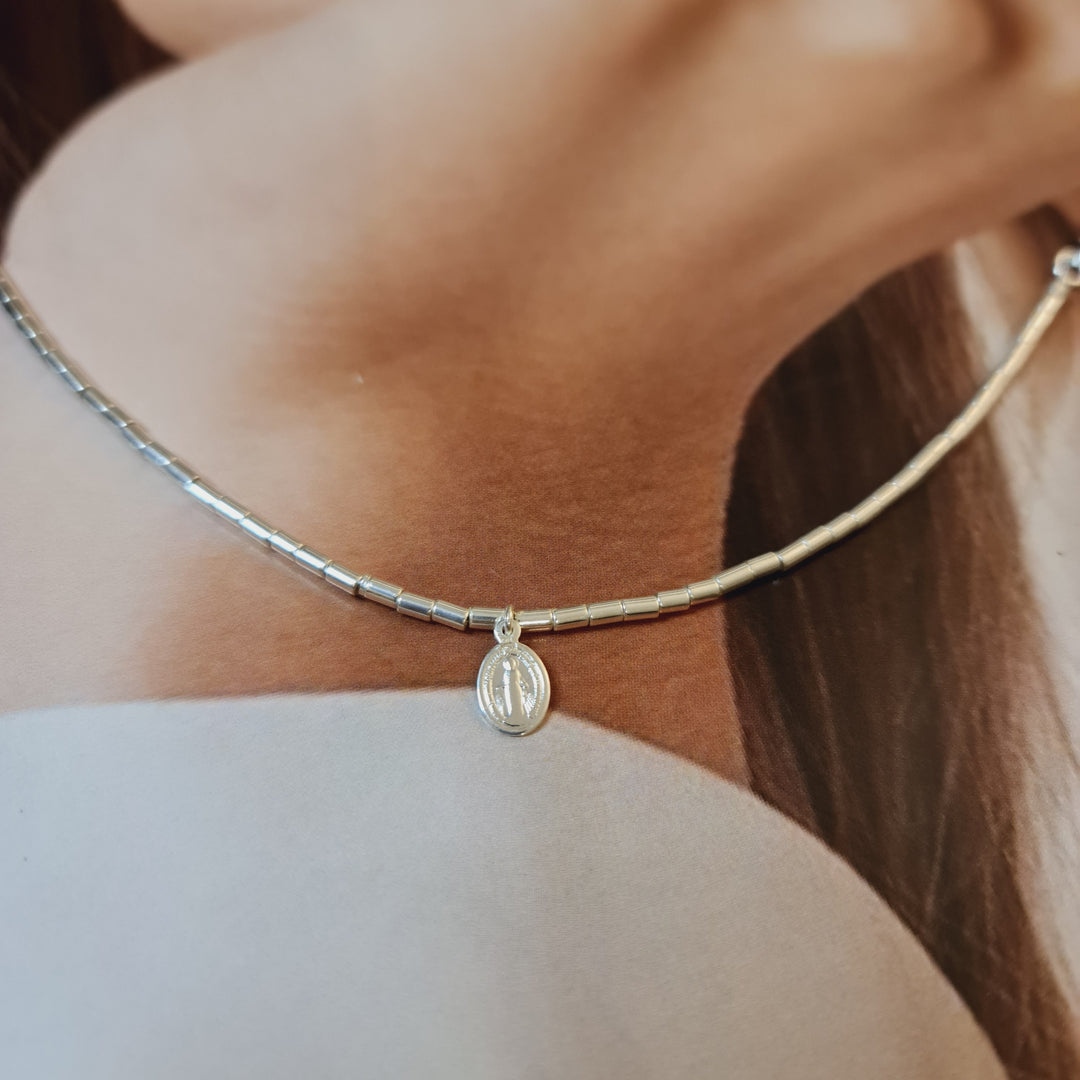 Pulsera Mostacillas Virgen de los Rayos Plata