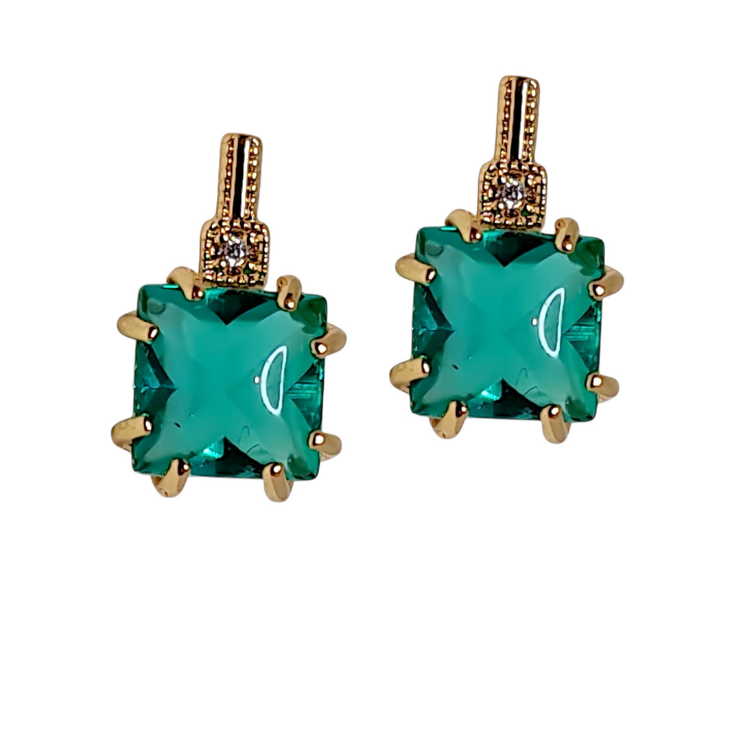 Aros Paula esmeralda oro - aros piedra verde elegantes