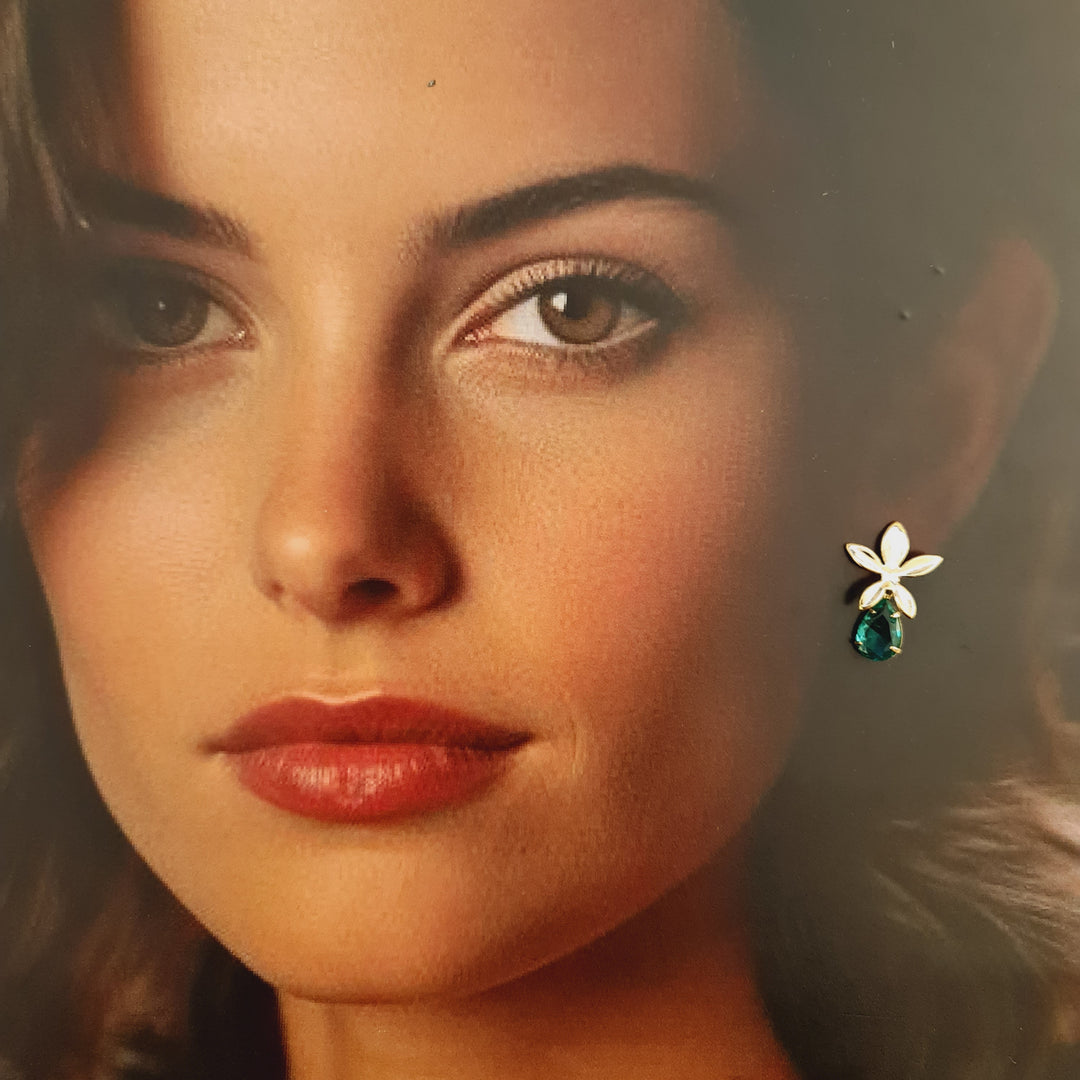 Aros Flor Esmeralda Oro