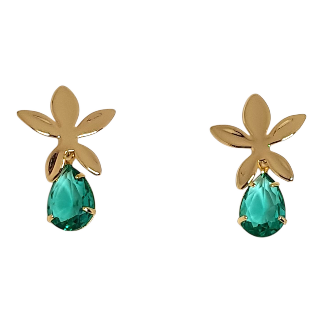 Aros Flor Esmeralda Oro