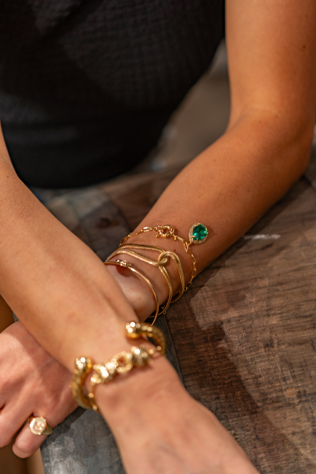 Pulsera Angélica Esmeralda Oro