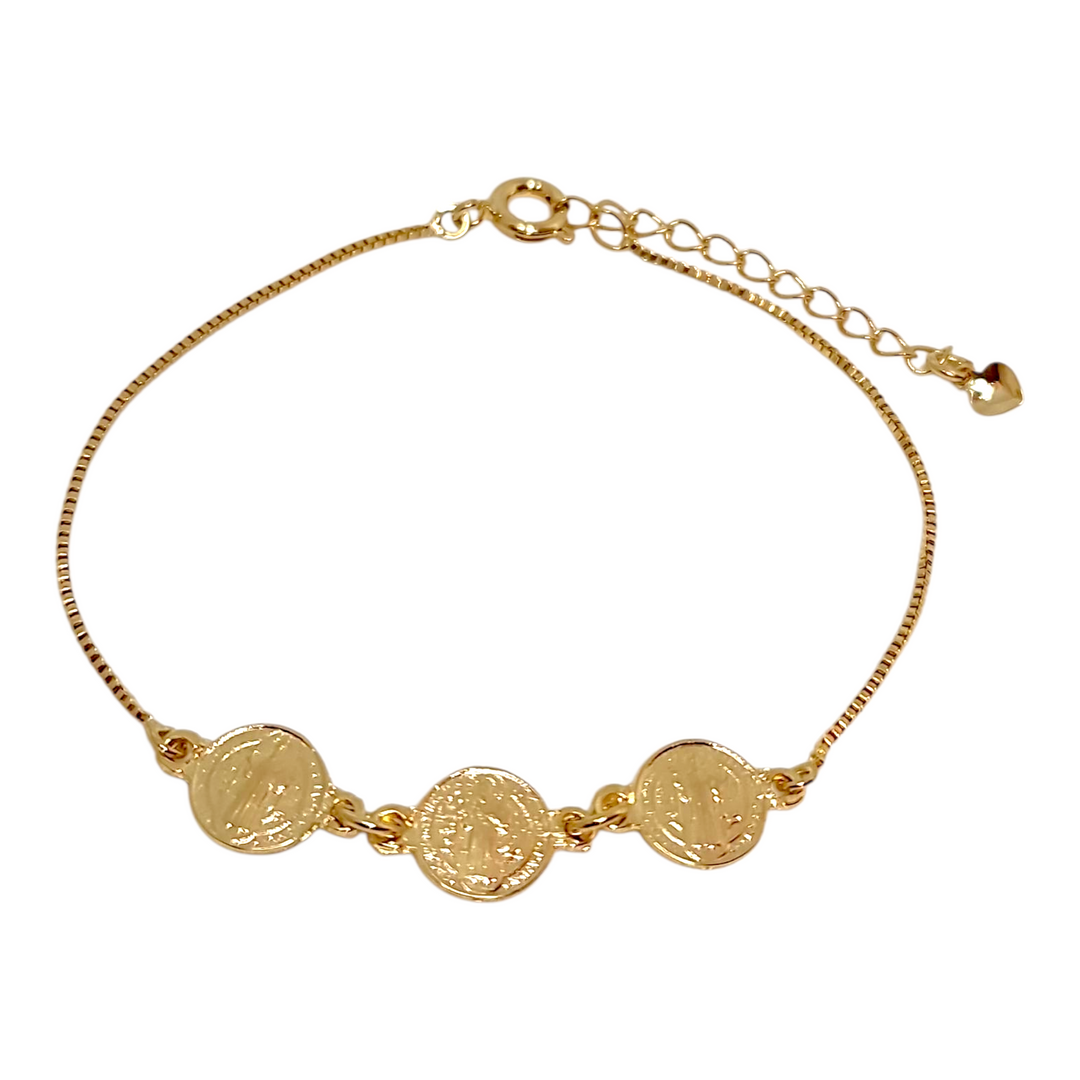 Pulsera Triple San Benito Oro