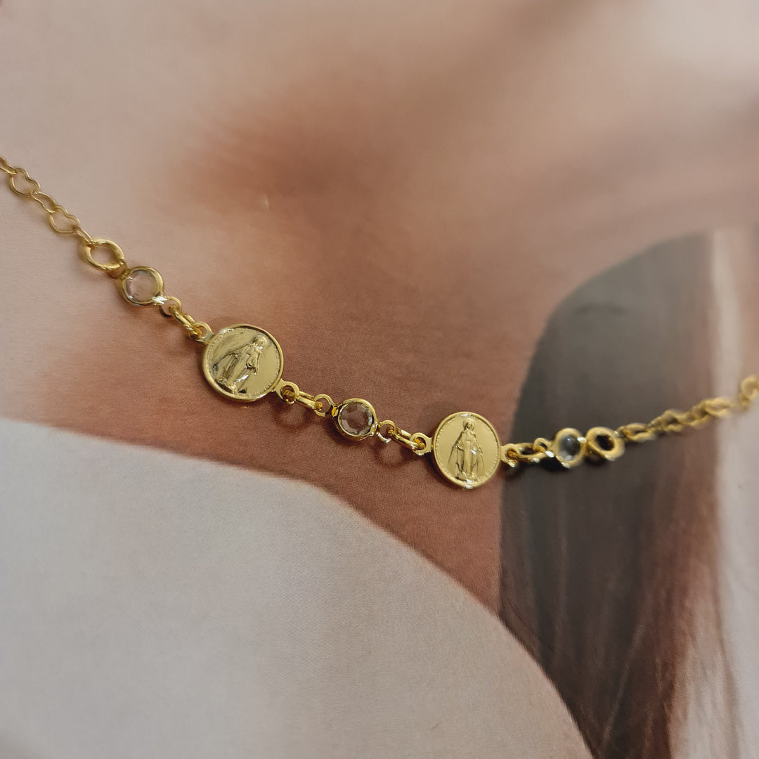 Pulsera Virgen de los Rayos 2 medallas Oro