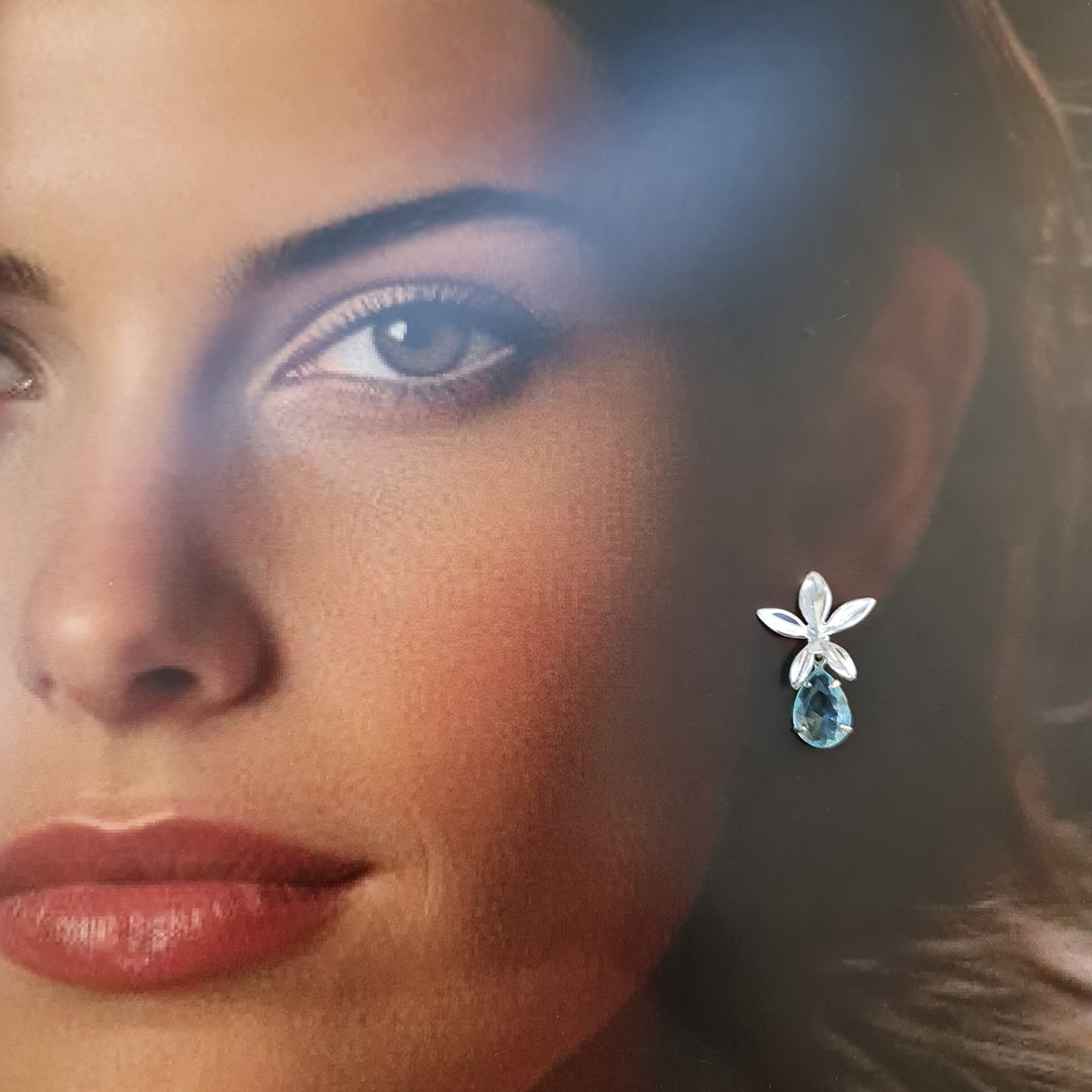 Aros Flor Aguamarina Plata