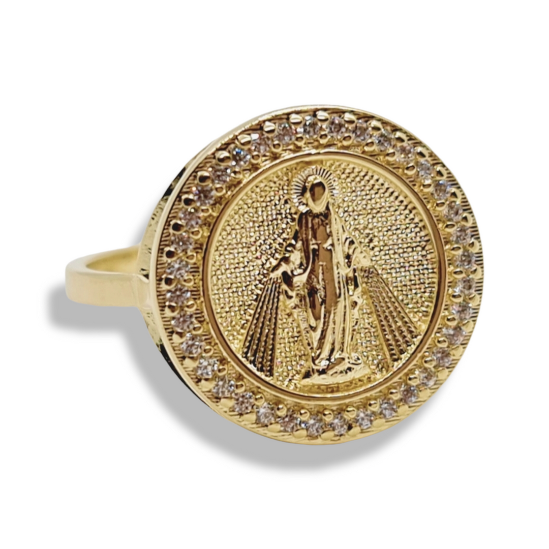 Anillo Virgen de los Rayos Oro 18K Anillo Religioso Bañado en