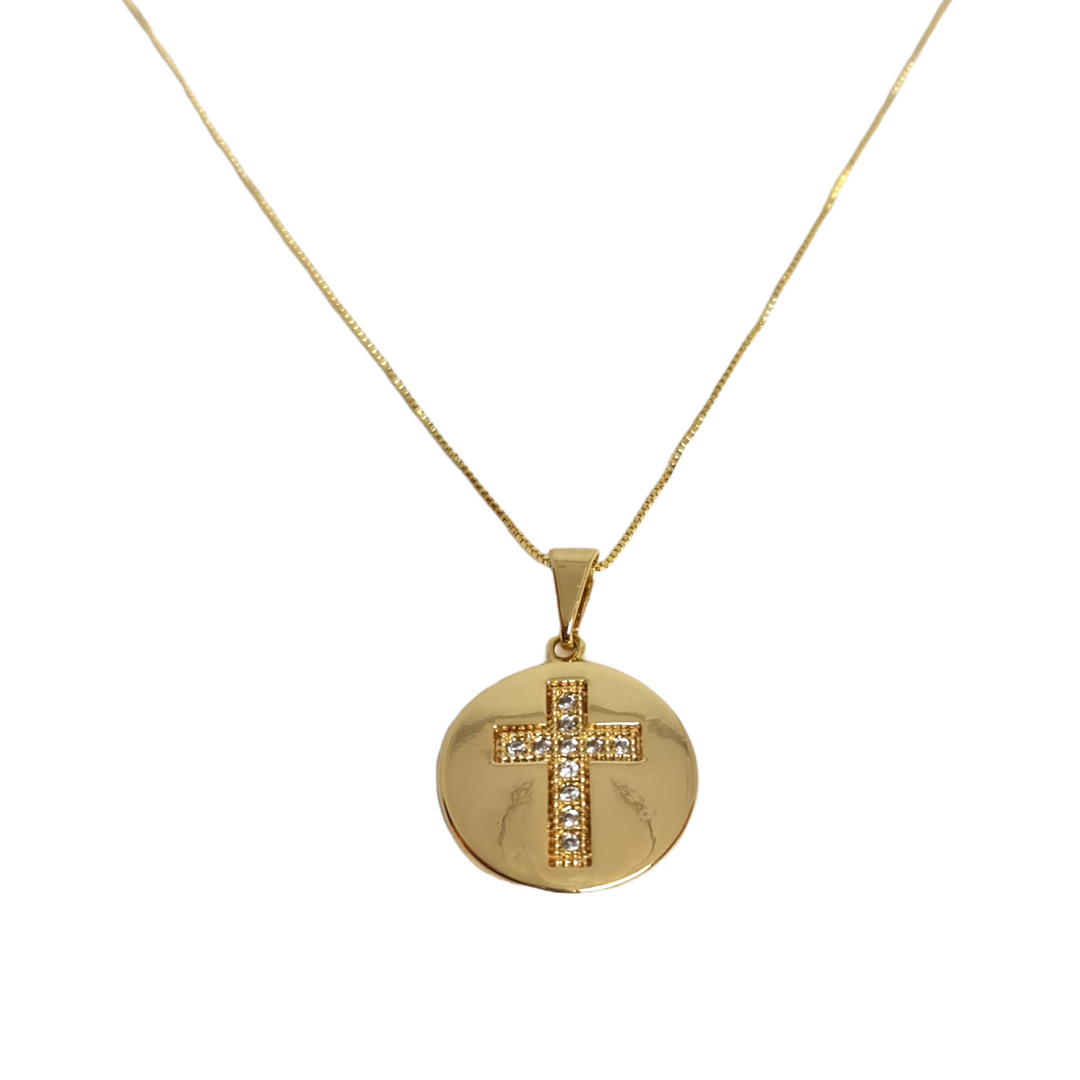 Collar Medalla Cruz M oro 18k - vista detalle religioso