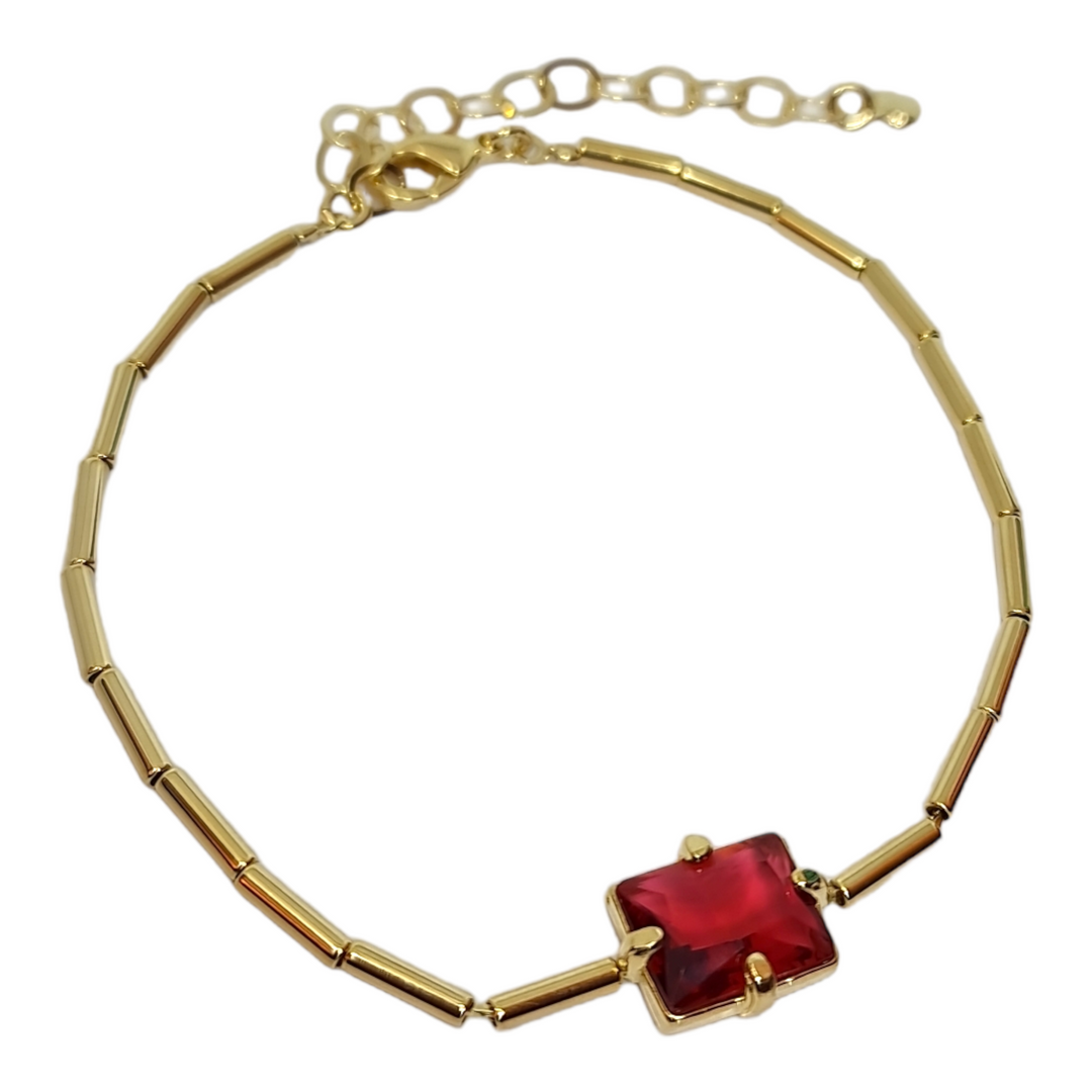 Pulsera Mostacillas Rubí Oro